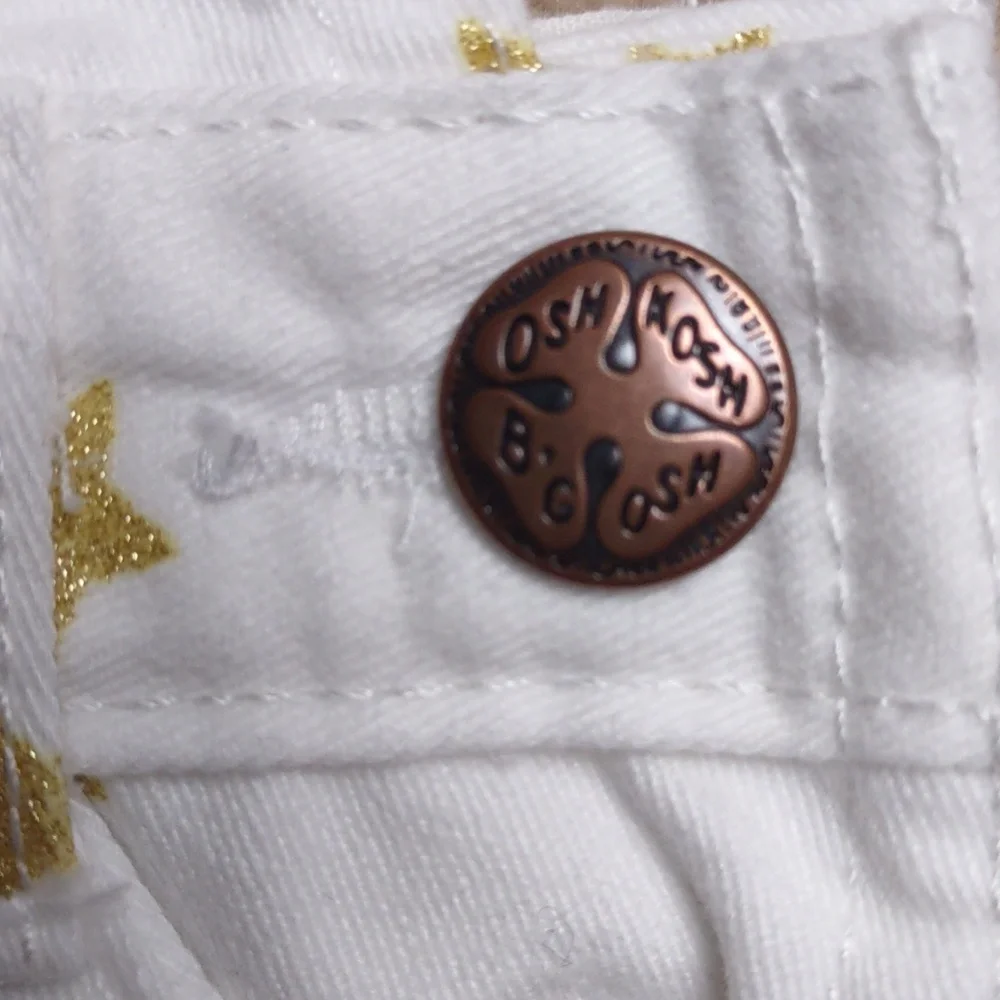 OshKosh B'Gosh Gold Sparkle Stars White Bib Overalls Girls Size 9 Months 9M